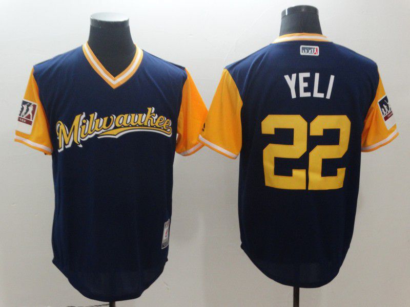 Men Milwaukee Brewers 22 Yeli Blue New Rush Limited MLB Jerseys